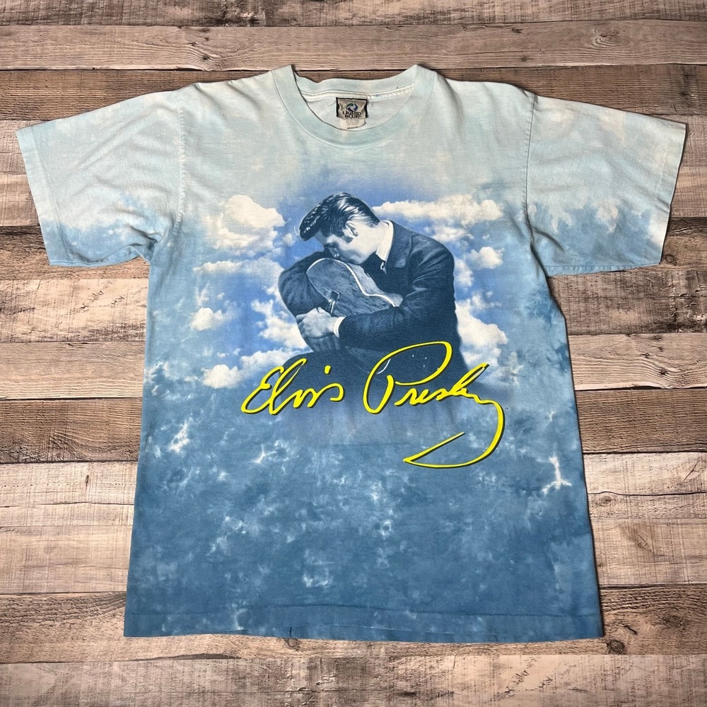Elvis Presley Shirt Medium Blue Tie Dye Vintage King of Rock Band Tee Heaven